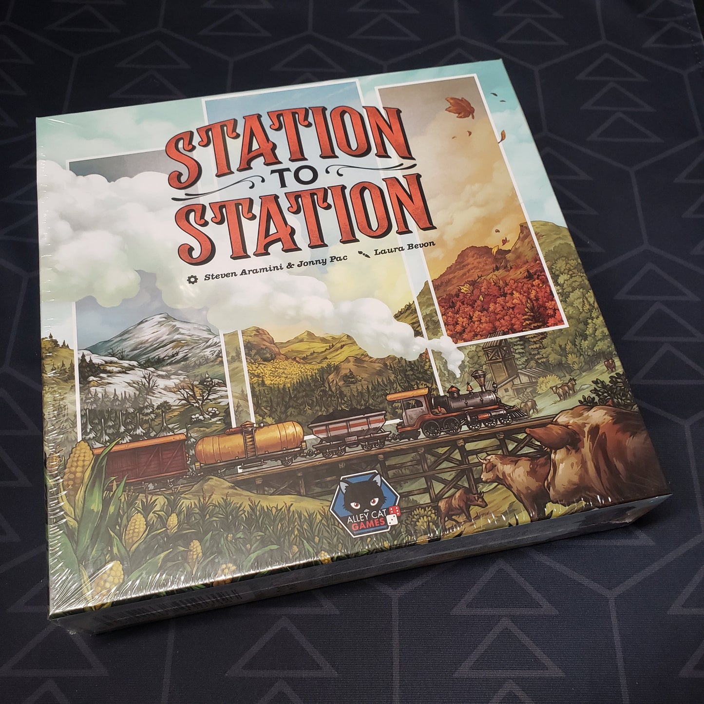 Image shows the front cover of the box of the Station to Station board game