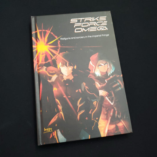 Image shows the front cover of the Strike Force Omega roleplaying game book