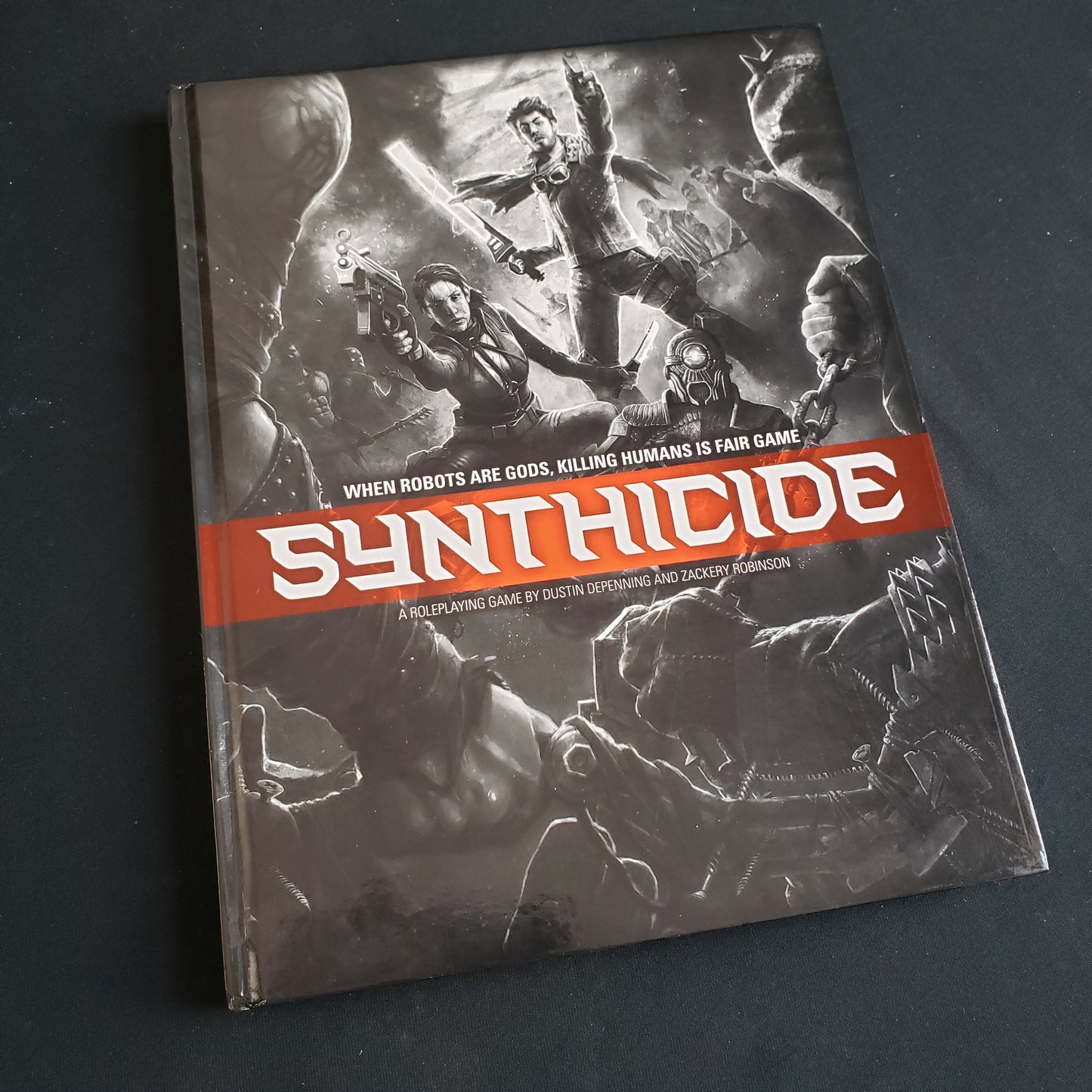 Image shows the front cover of the Synthicide roleplaying game book