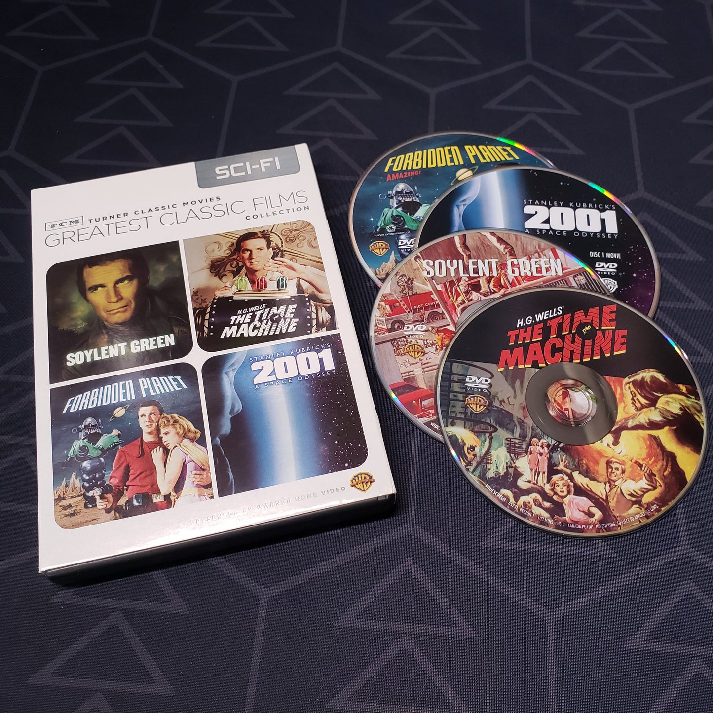 Image shows the case & four discs for the TCM Greatest Classic Films: Sci-Fi Collection on DVD