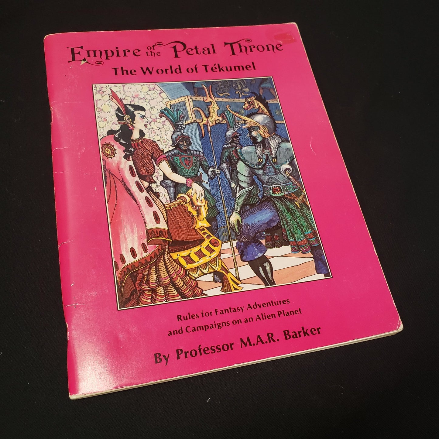 Image shows the front cover of the Tekumel: Empire of the Petal Throne roleplaying game book