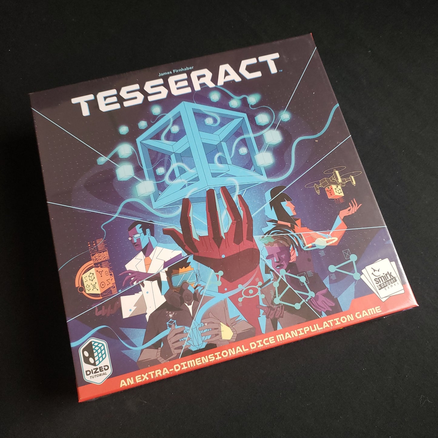 Image shows the front cover of the box of the Tesseract board game