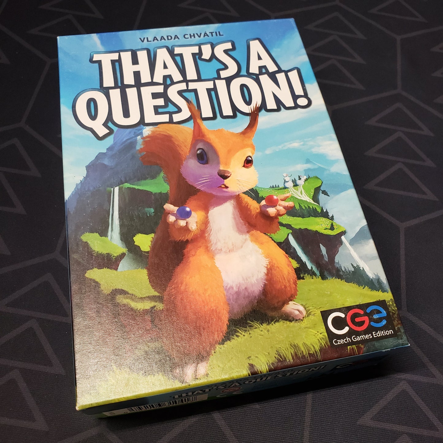 Image shows the front cover of the box of the That's A Question! party game