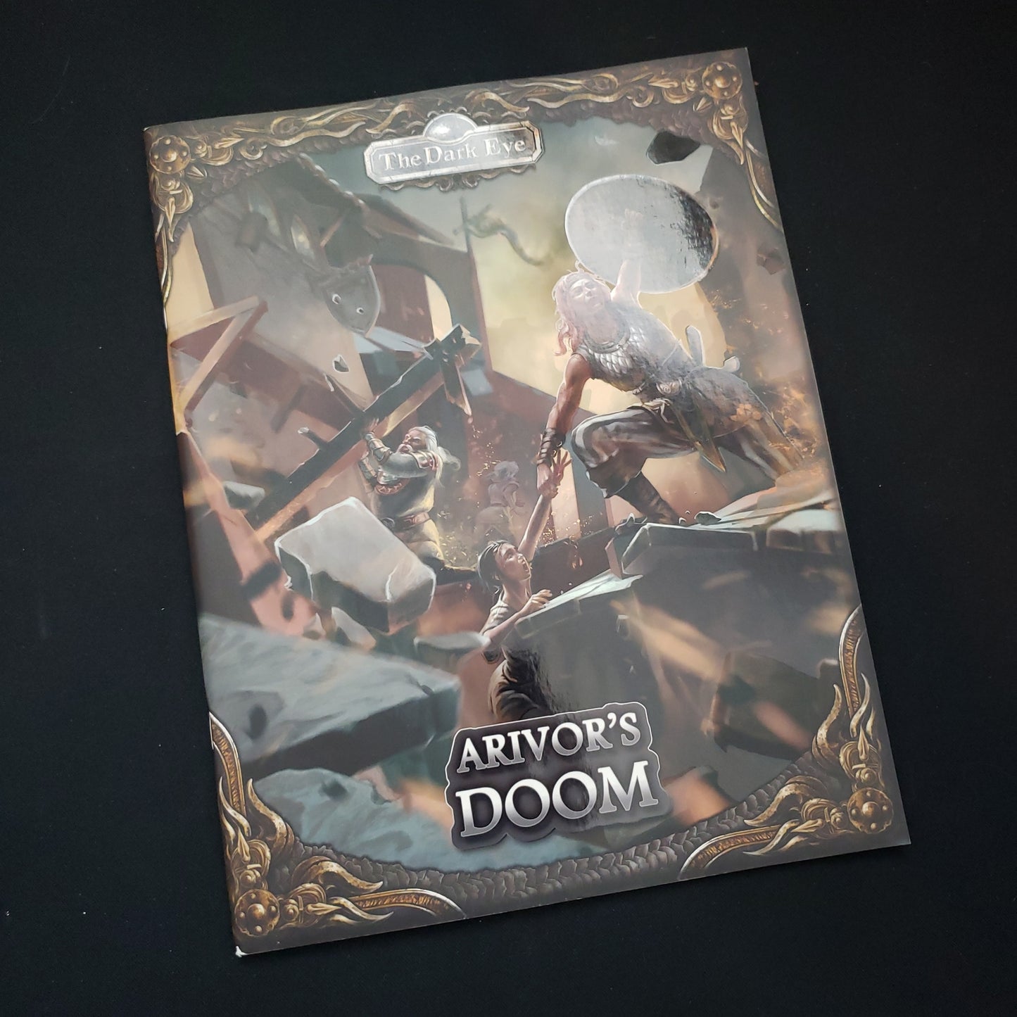 Image shows the front cover of the Arivor's Doom book for the Dark Eye roleplaying game