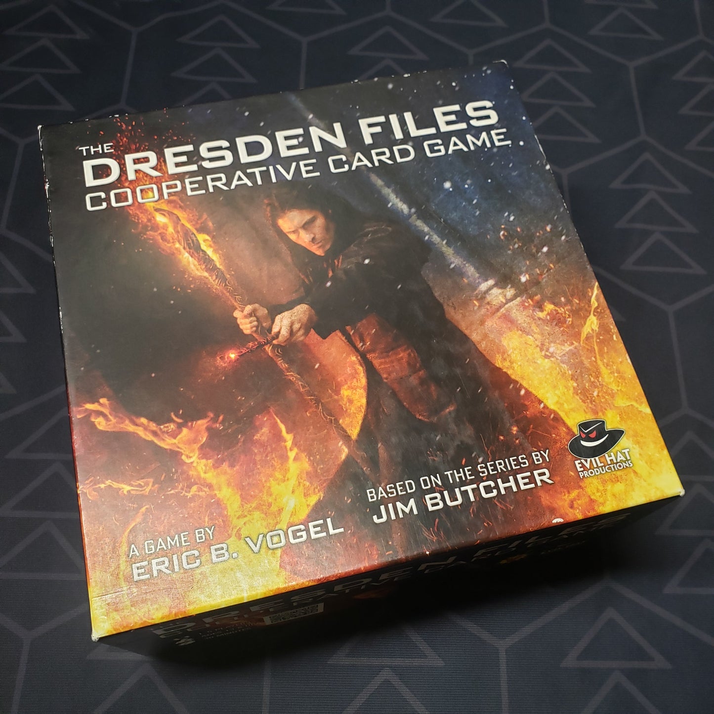 Image shows the front cover of the box for the Dresden Files Cooperative Card Game