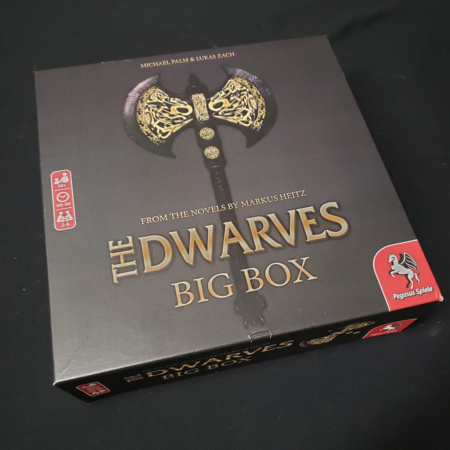 Image shows the front cover of the Big Box edition of the board game The Dwarves