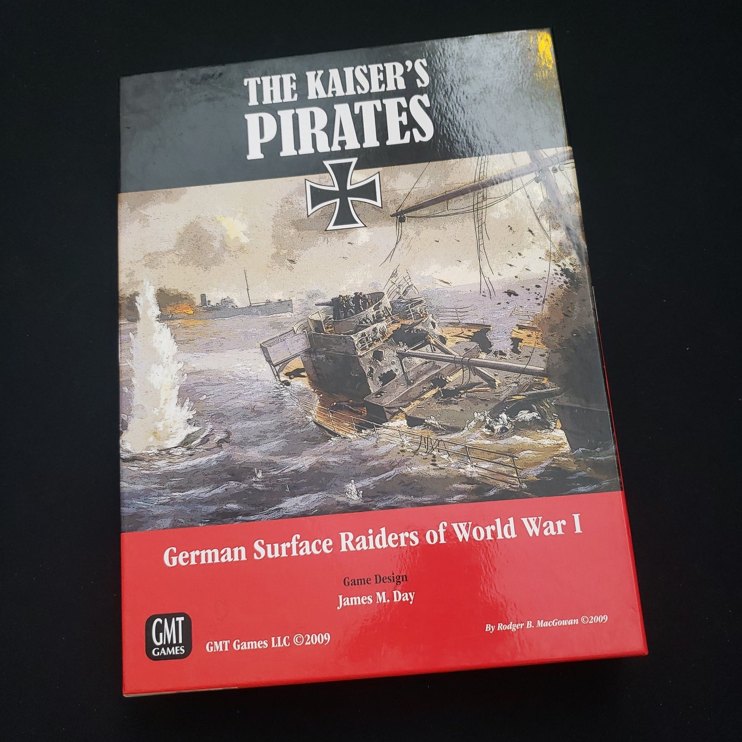 Image shows the front cover of the box of the Kaiser's Pirates board game