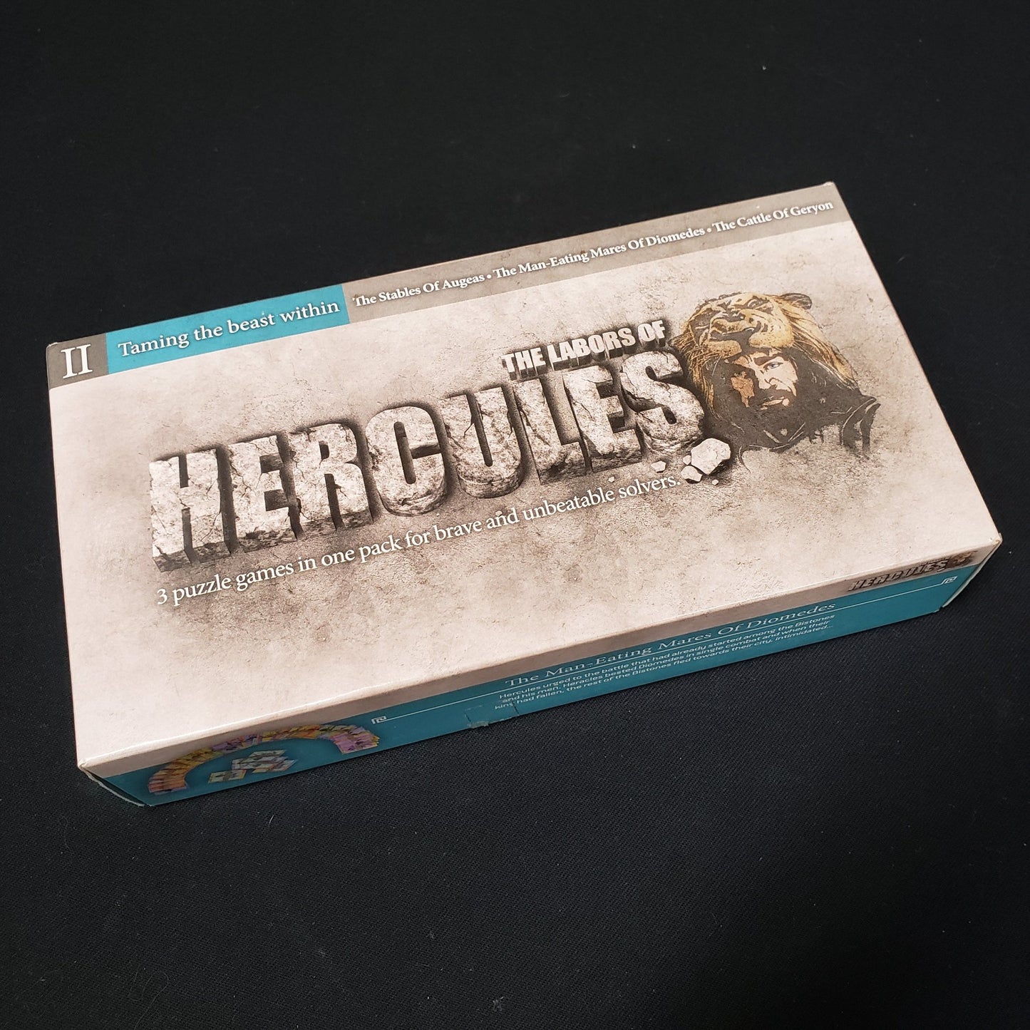 Image shows the front cover of the box of the Labors of Hercules board game