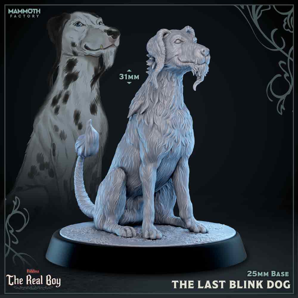 Image shows a 3D render of a blink dog gaming miniature