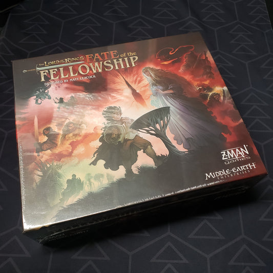 Image shows the front cover of the box for the Lord of the Rings: Fate of the Fellowship board game