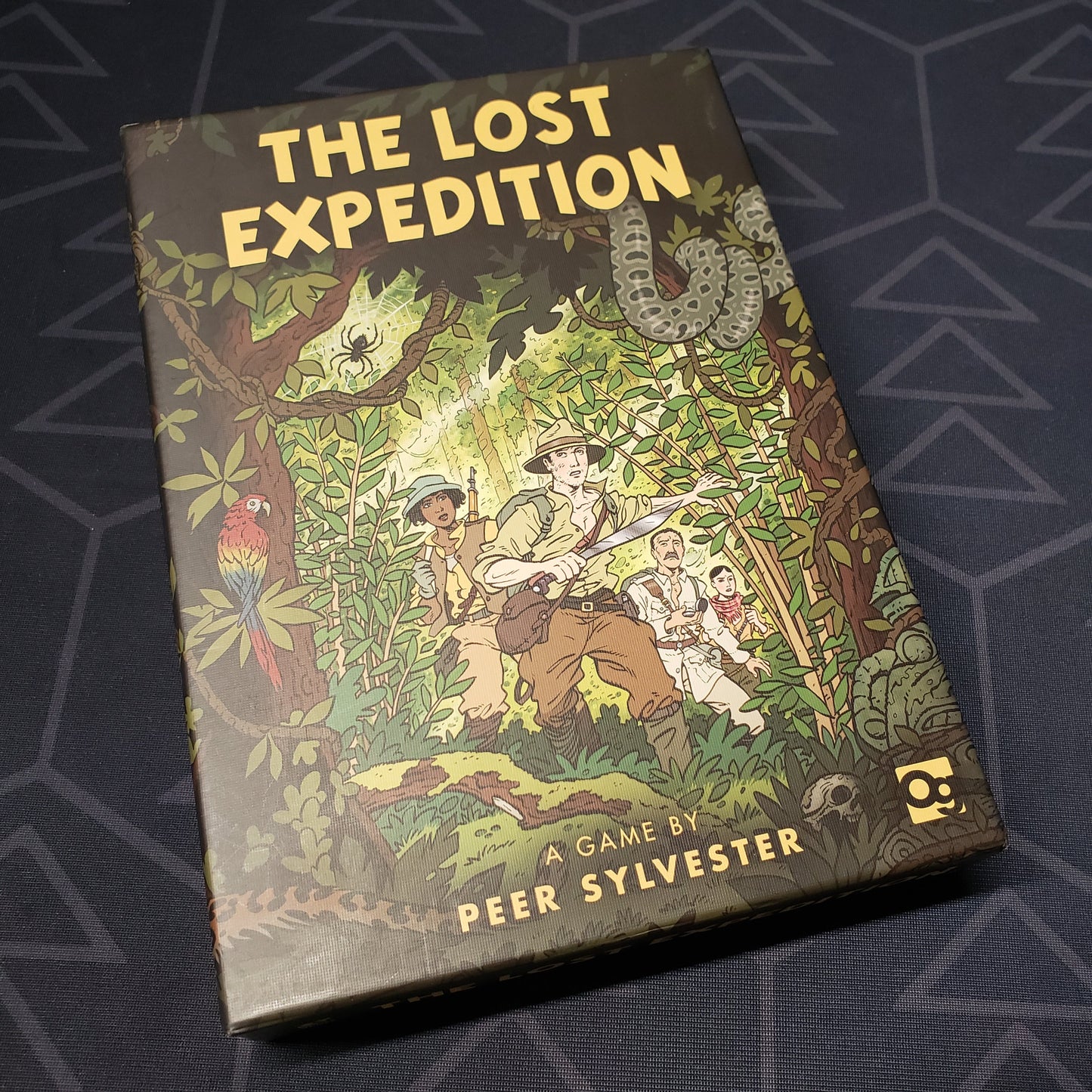 Image shows the front cover of the box for the The Lost Expedition board game