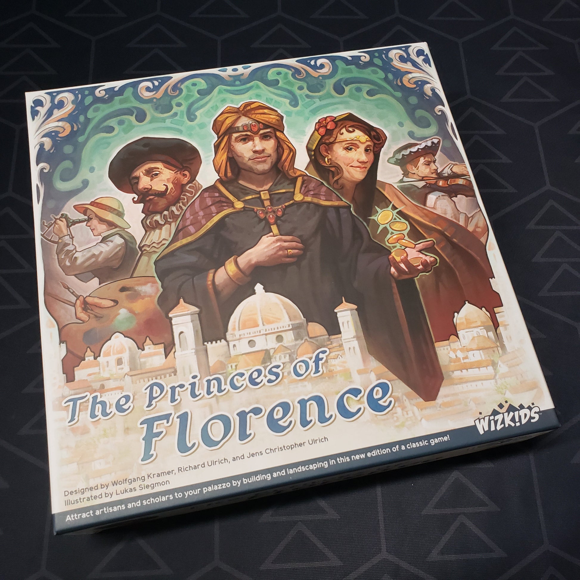 Image shows the front cover of the box of the WizKids Edition for the board game The Princes of Florence