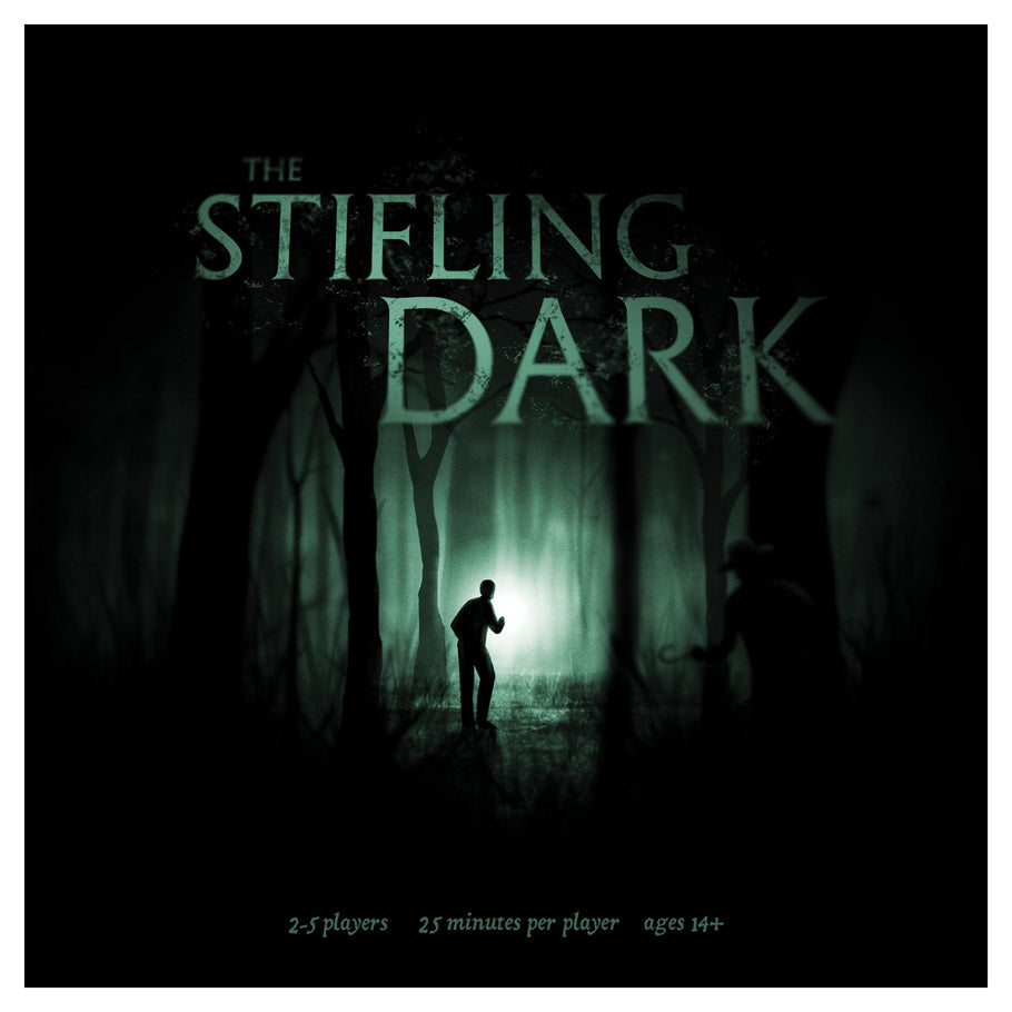Image shows the front cover of the box of the Stifling Dark board game