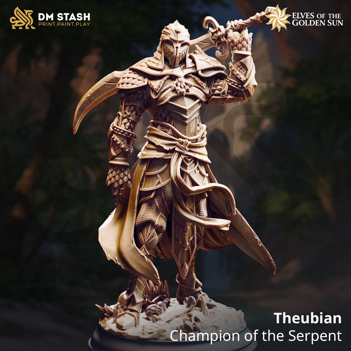 Image shows a 3D render of a elf fighter gaming miniature.