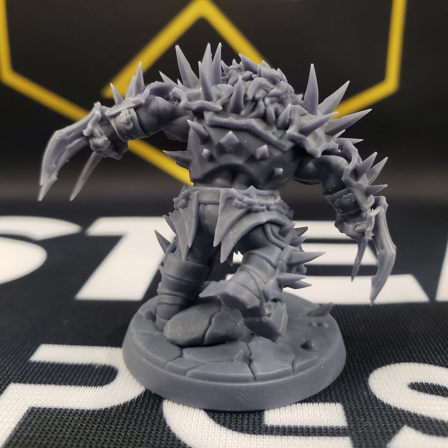 Image shows a 3D printed dwarf battlerager gaming miniature.