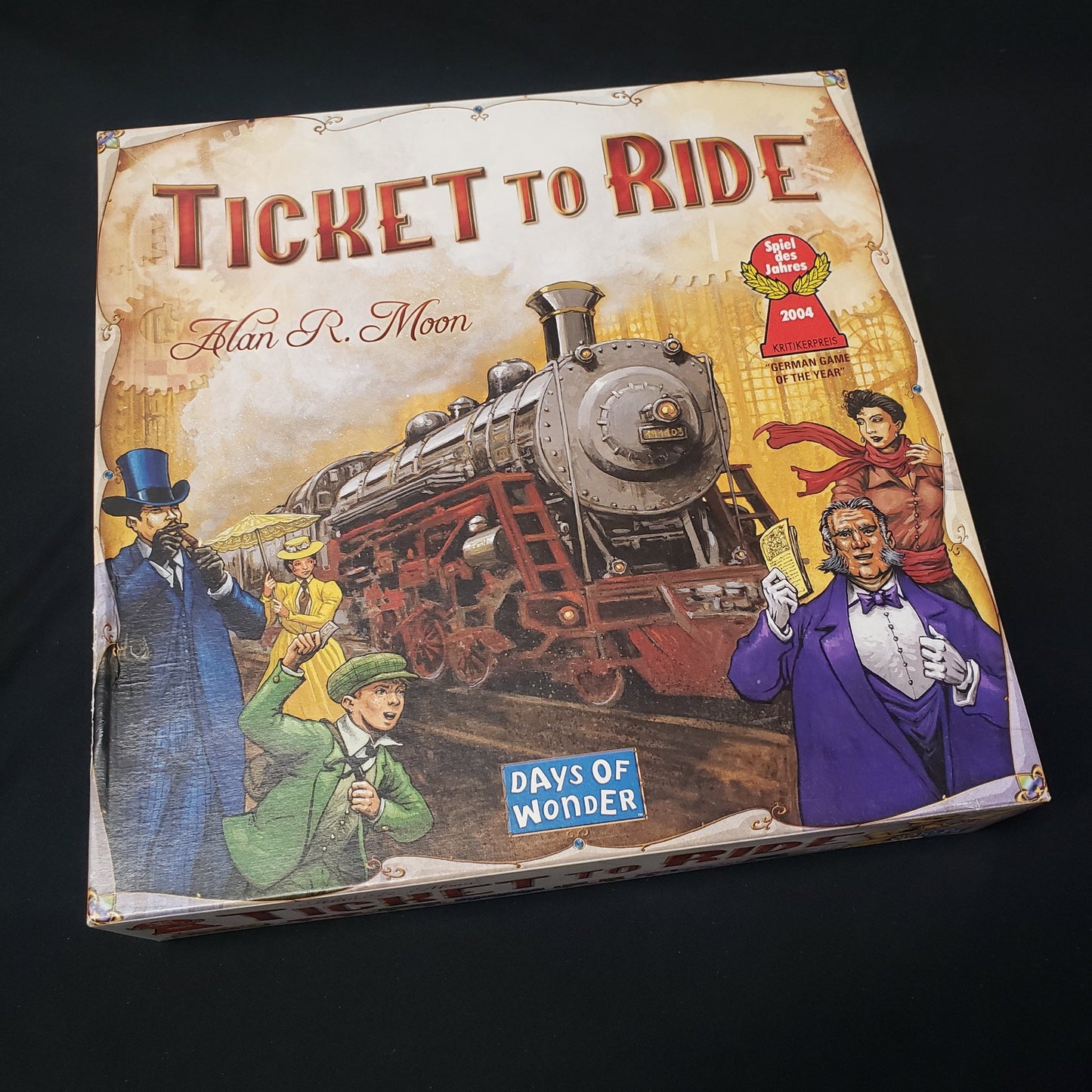 Image shows the front cover of the box of the Ticket to Ride board game