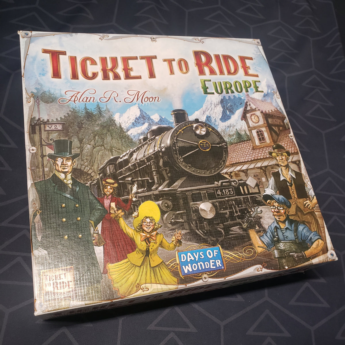 Image shows the front cover of the box of the Ticket to Ride: Europe board game