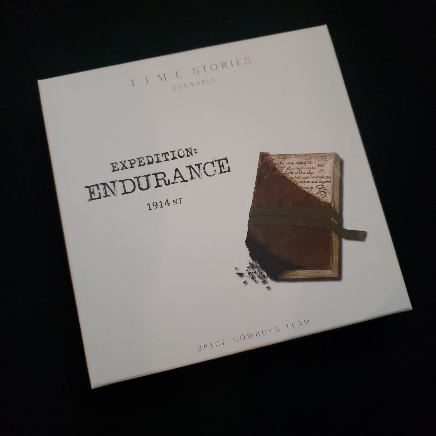 Image shows the front cover of the box of the Expedition Endurance expansion for the board game TIME Stories