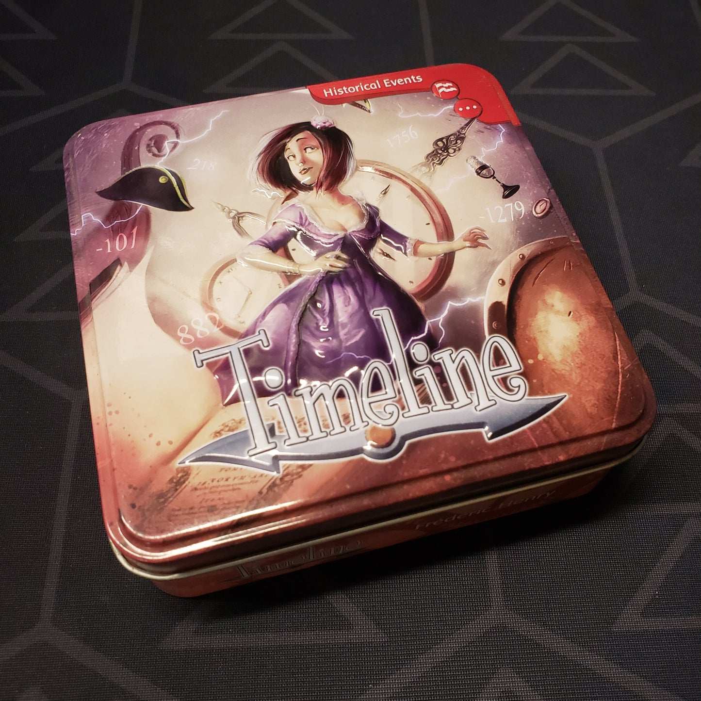 Image shows the front cover of the box for the Timeline: Historical Events card game