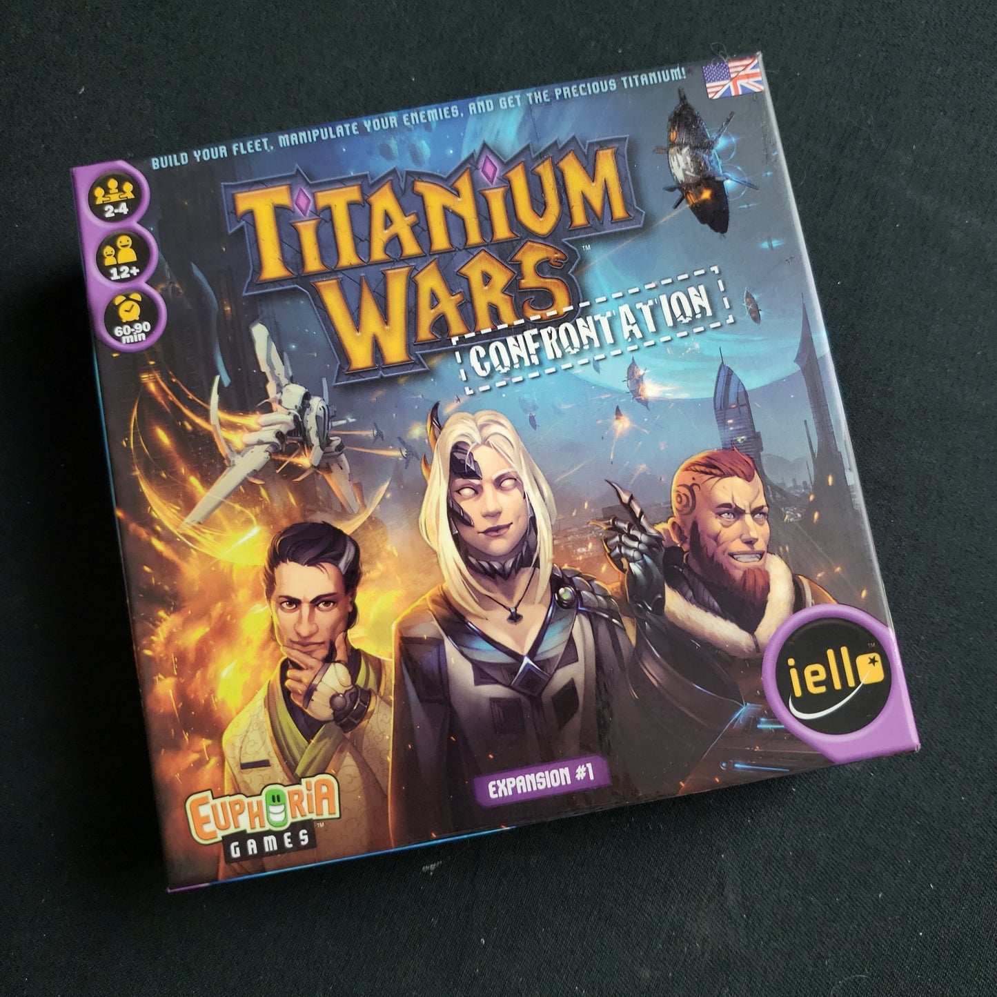 Image shows the front of the box for the Confrontation Expansion for the Titanium Wars board game