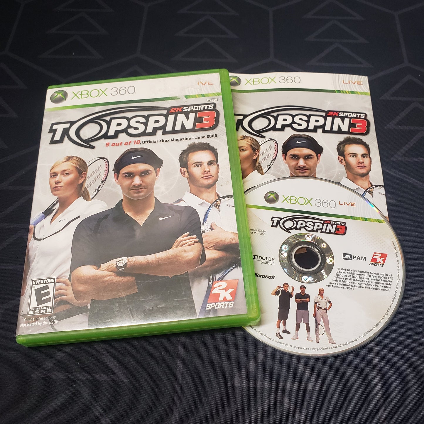 Image shows the case, manual & disc for the video game Top Spin 3 for Xbox 360