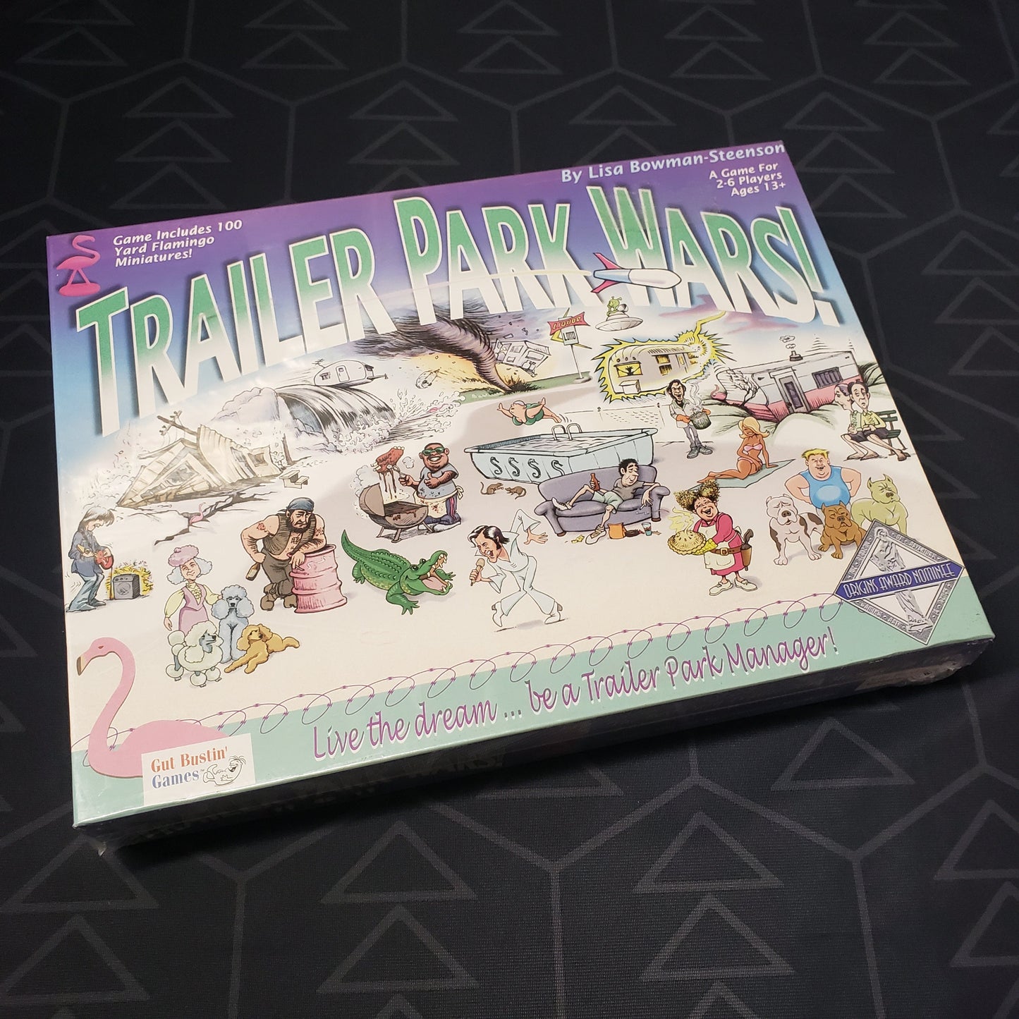 Image shows the front cover of the box of the Trailer Park Wars board game