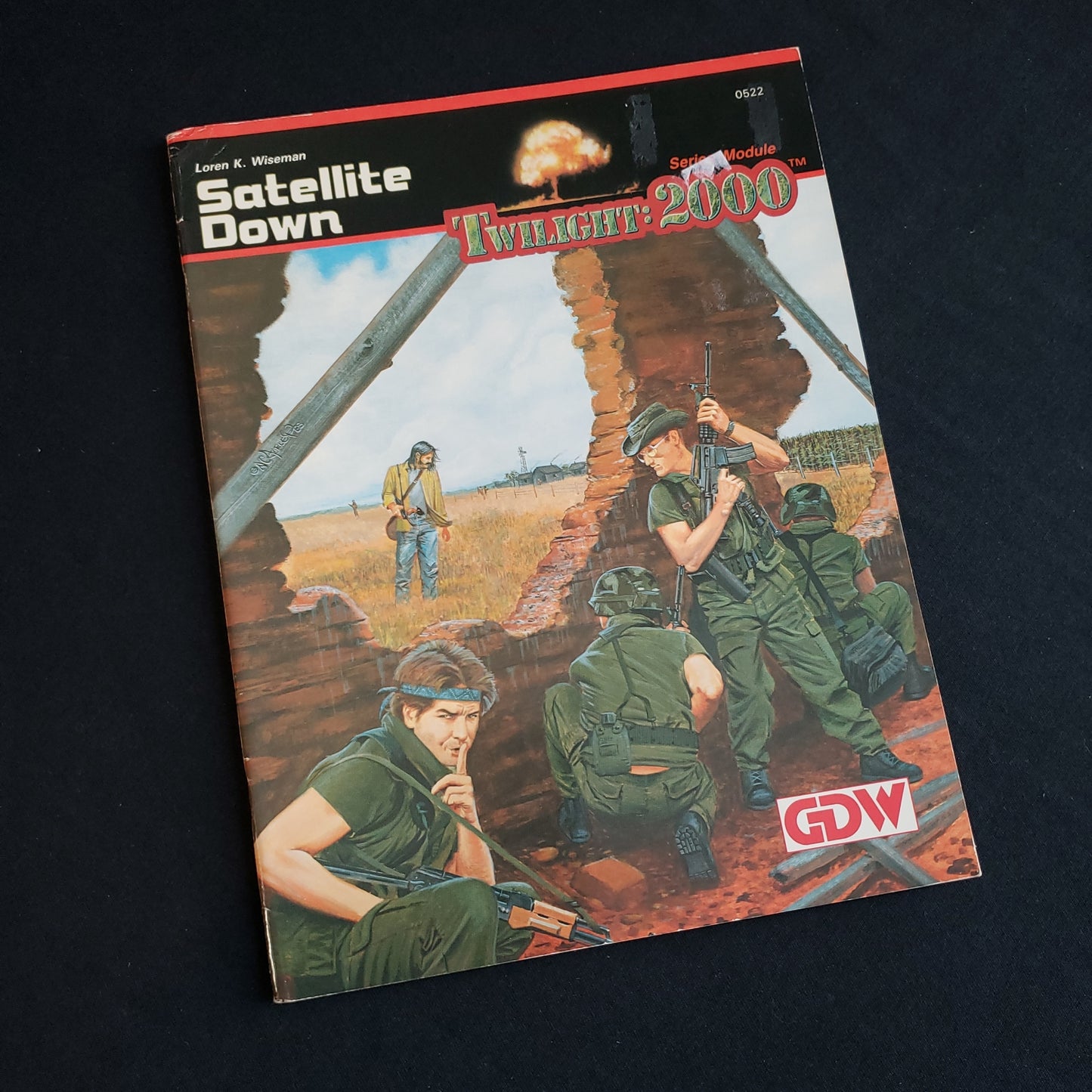 Image shows the front cover of the Satellite Down book for the Twilight: 2000 roleplaying game