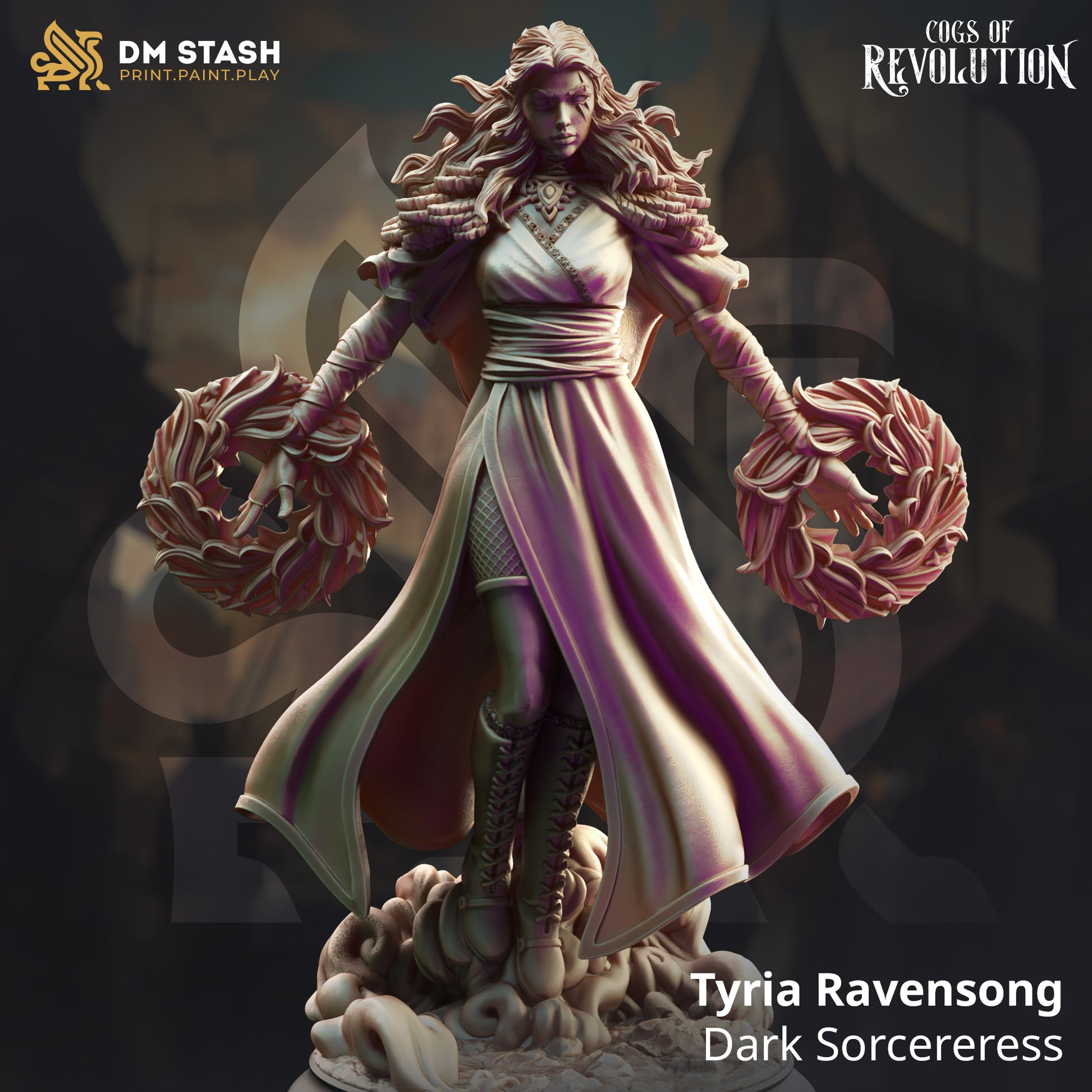Image shows a 3D render of a human sorcerer gaming miniature.