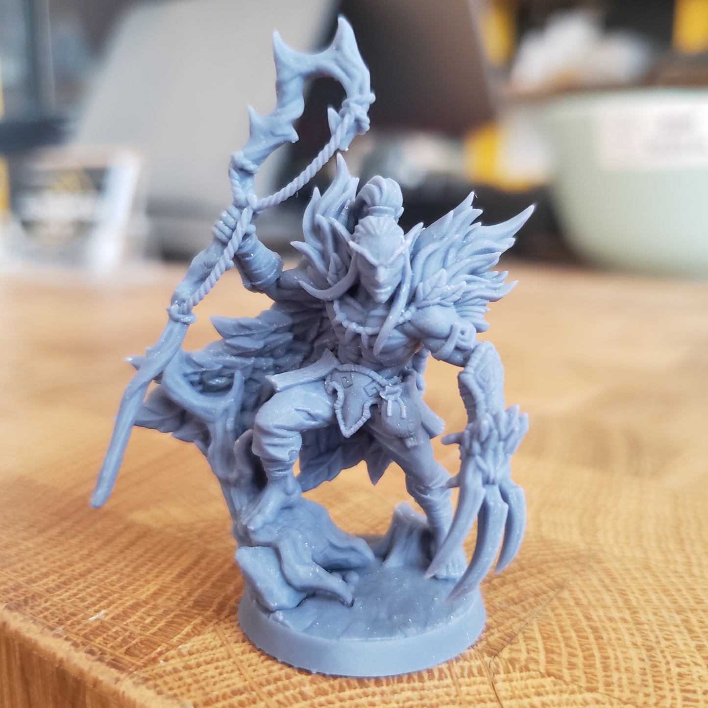 Image is a photo of a 3D printed elf druid gaming miniature printed in-house at All Systems Go