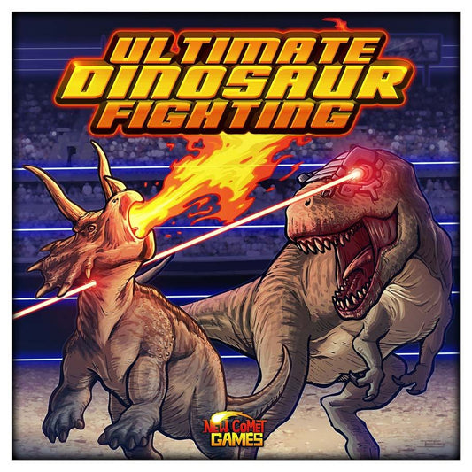 Image shows the front cover of the box of the Ultimate Dinosaur Fighting board game