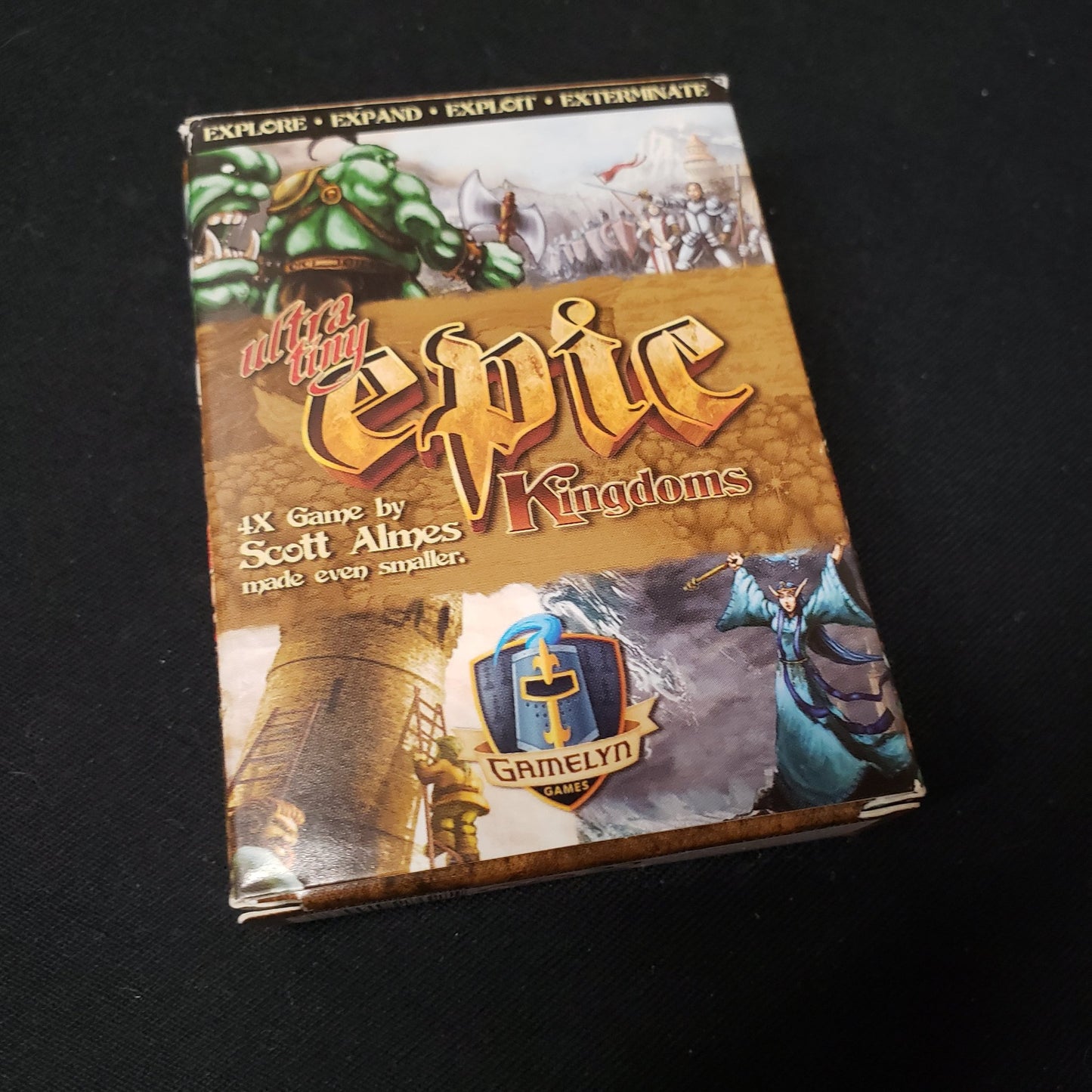 Image shows the box of the board game Ultra Tiny Epic Kingdoms
