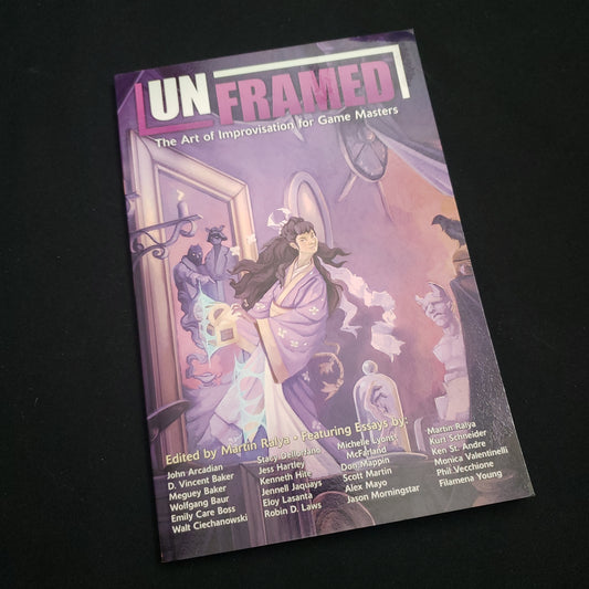 Image shows the front cover of the Unframed: The Art of Improvisation for Game Masters roleplaying game book