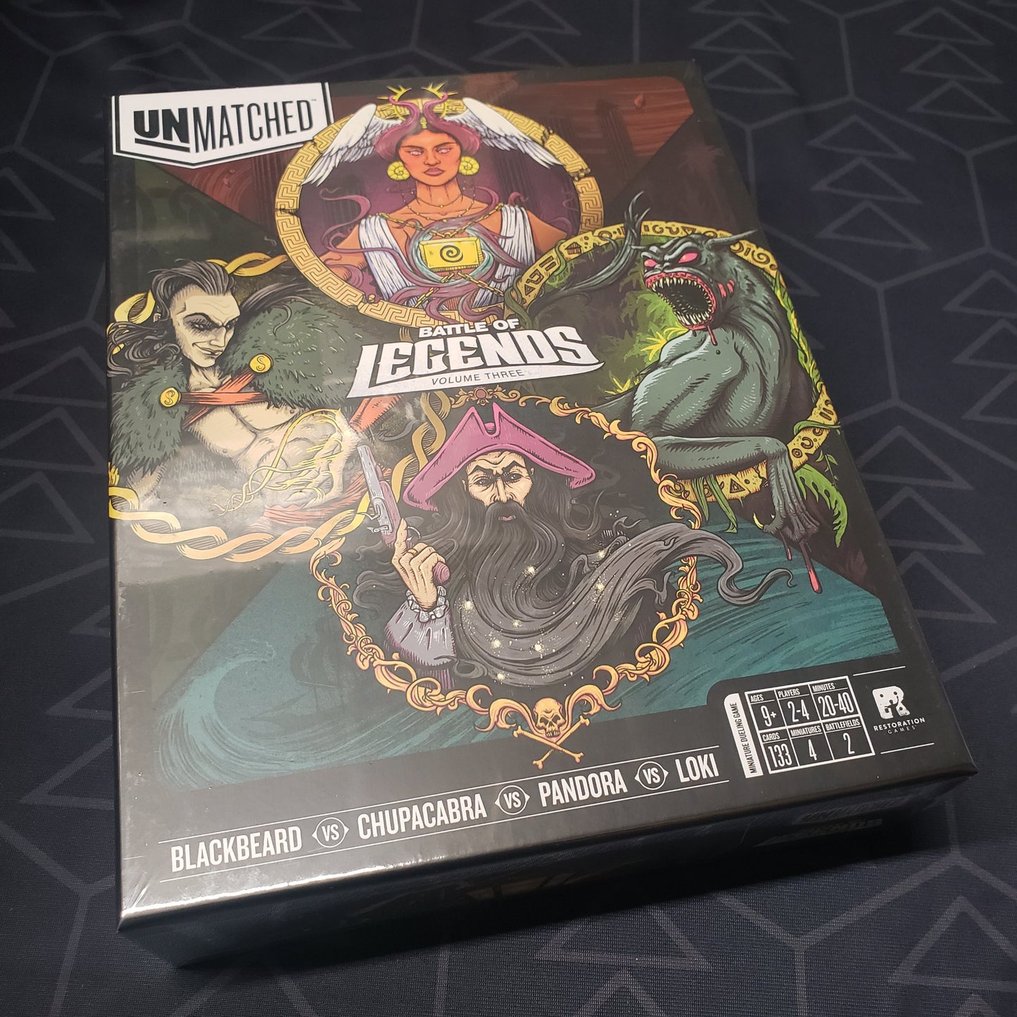 Image shows the front cover of the box for the Unmatched: Battle of Legends - Volume 3 board game