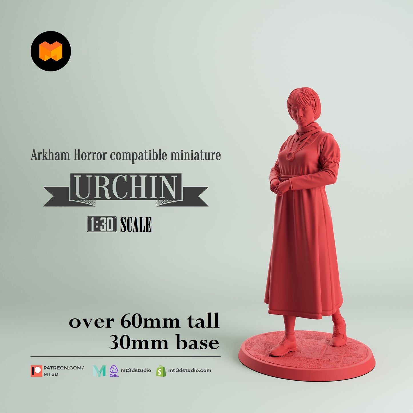 Image shows a 3D render of a 1920s-era woman gaming miniature.