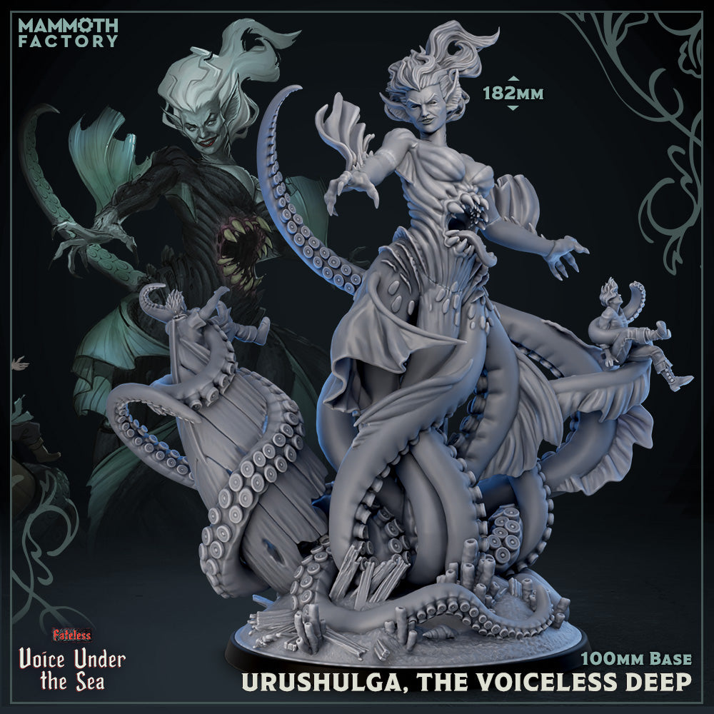 Image shows a 3D render of a huge sea witch gaming miniature.