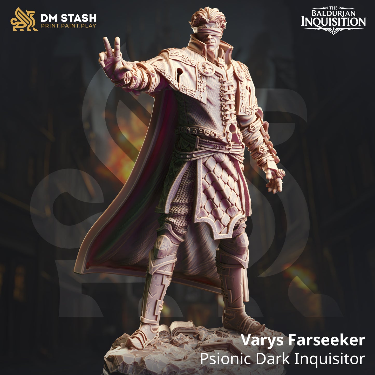 Image shows a 3D render of a half-elf clairvoyant gaming miniature.