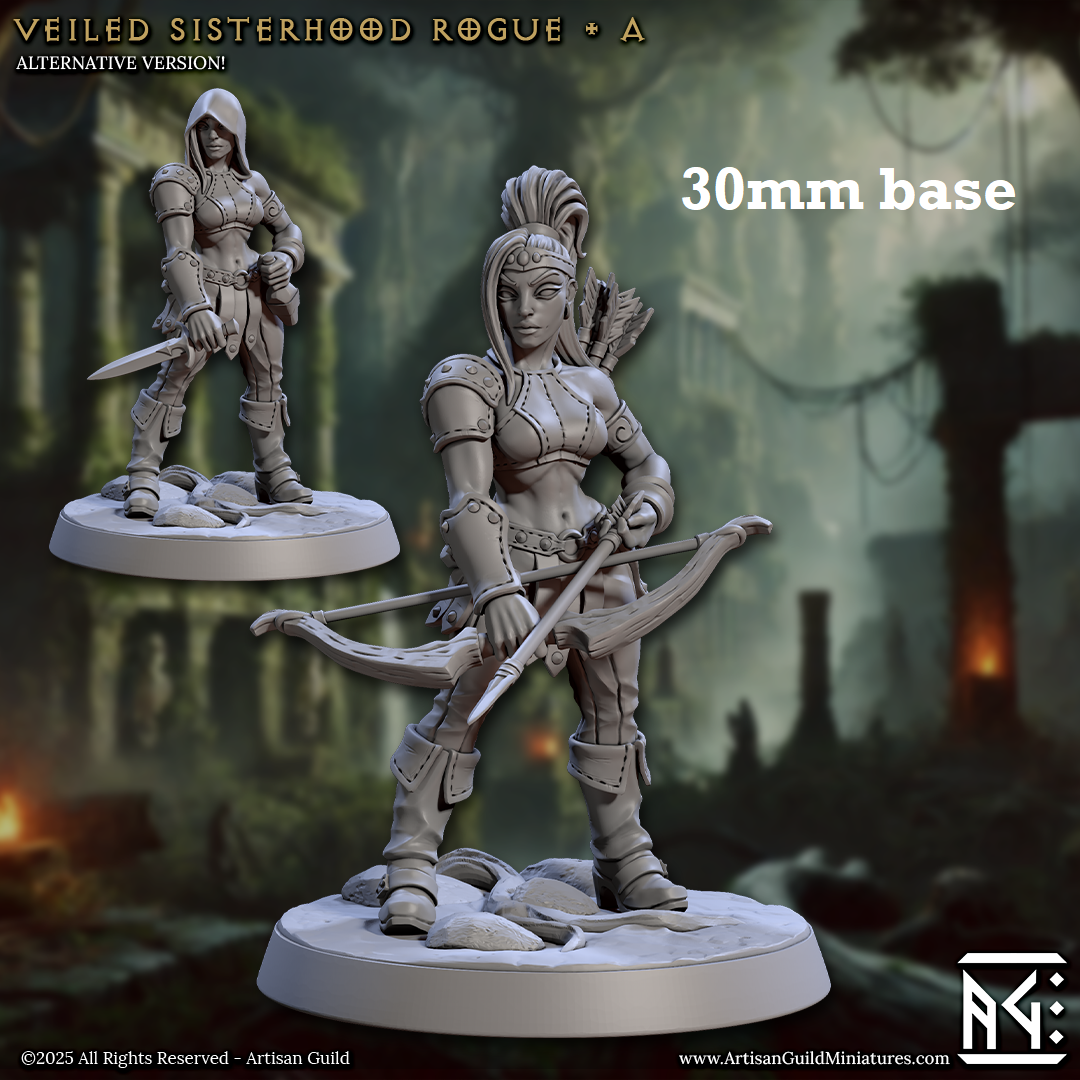 Image shows 3D renders of two sculpt options for a human ranger gaming miniature.