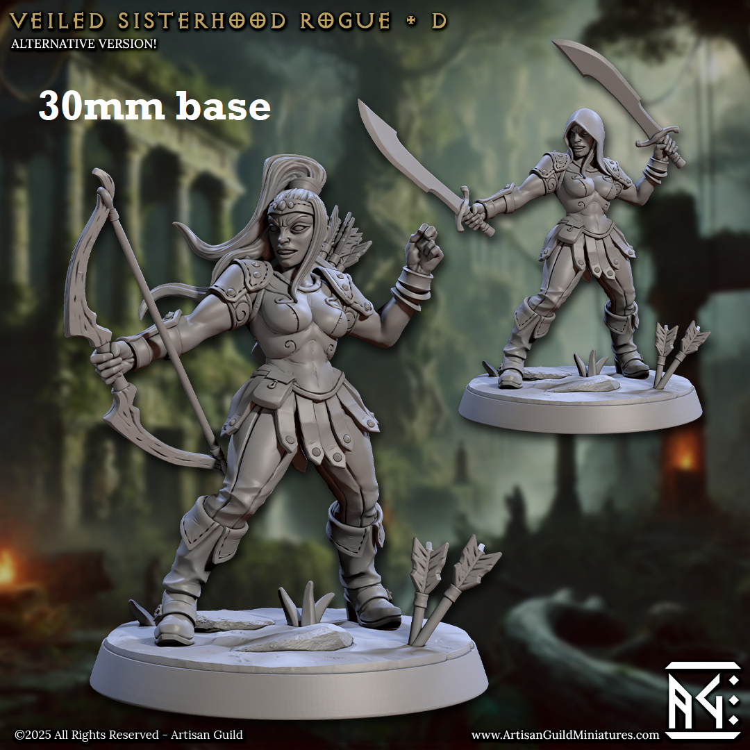 Image shows 3D renders of two sculpt options for a human ranger gaming miniature.