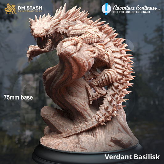 Image shows a 3D render of a spiked basilisk gaming miniature