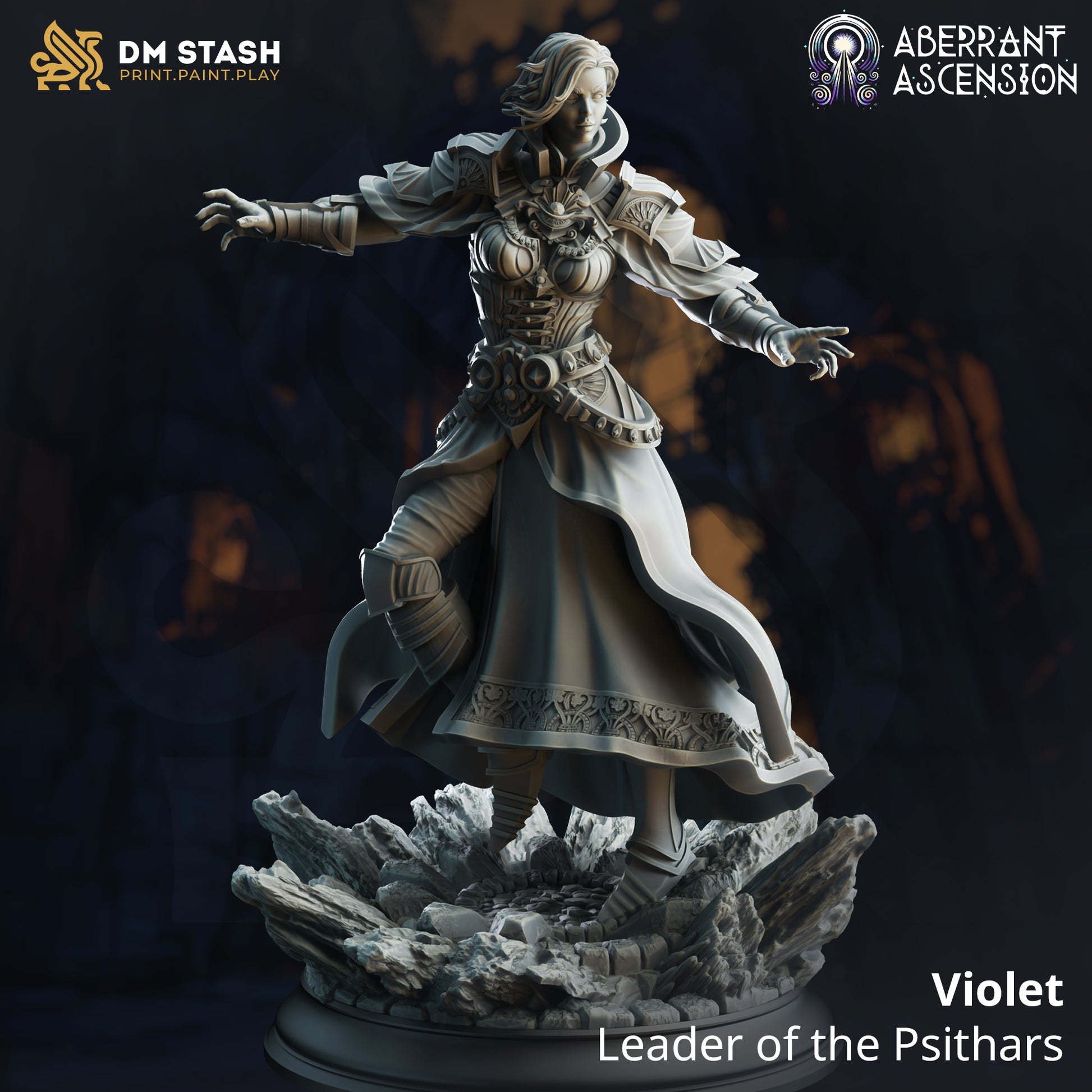 Image shows a 3D render of a human sorcerer gaming miniature