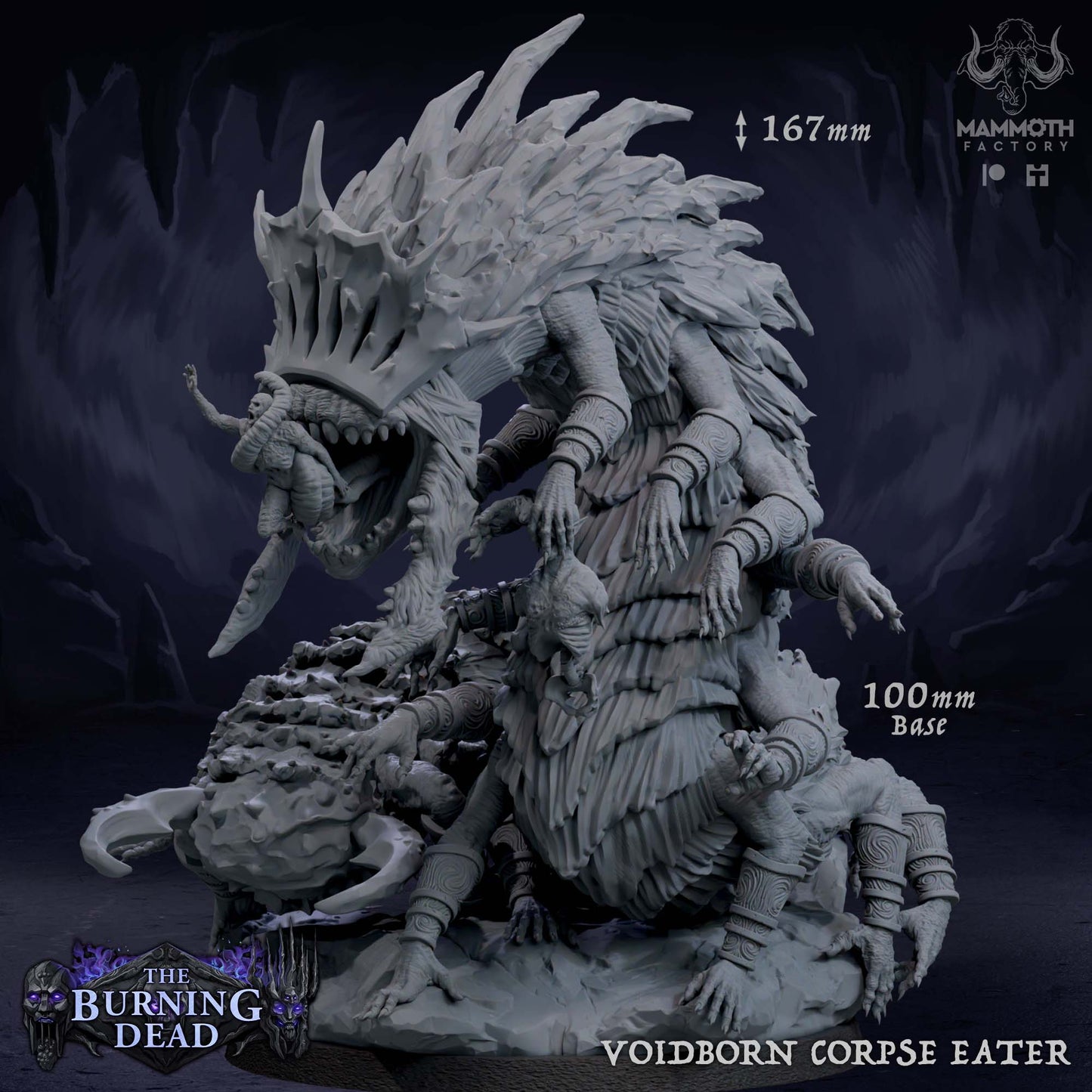 Image shows a 3D render of aelditch demon worm gaming miniature eating bodies