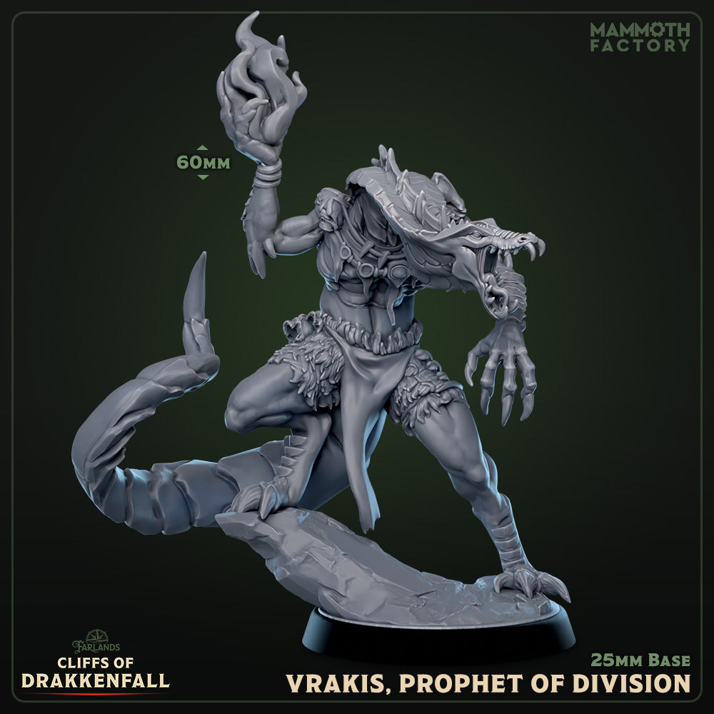 Image shows a 3D render of a dragonborn mage gaming miniature.