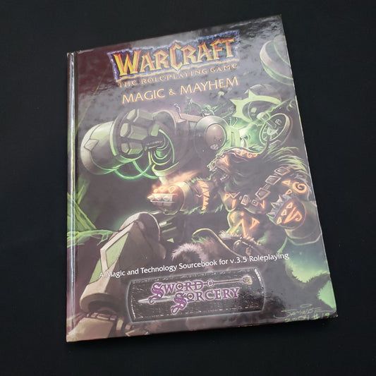 Image shows the front cover of the Magic & Mayhem book for the Warcraft roleplaying game