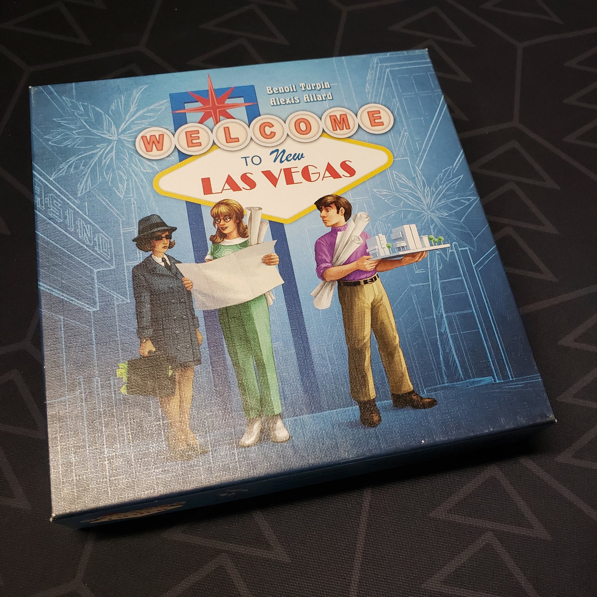Image shows the front cover of the box of the Welcome to New Las Vegas board game