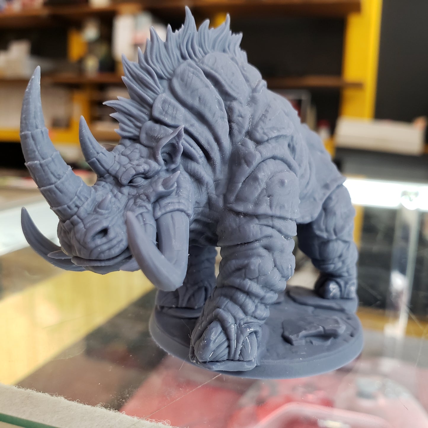 Image shows an example of a 3D printed wild behemot gaming miniature printed in-house at All Systems Go