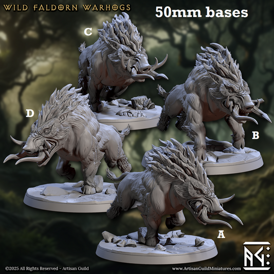 Image shows 3D renders for four different sculpt options for a wild boar gaming miniature