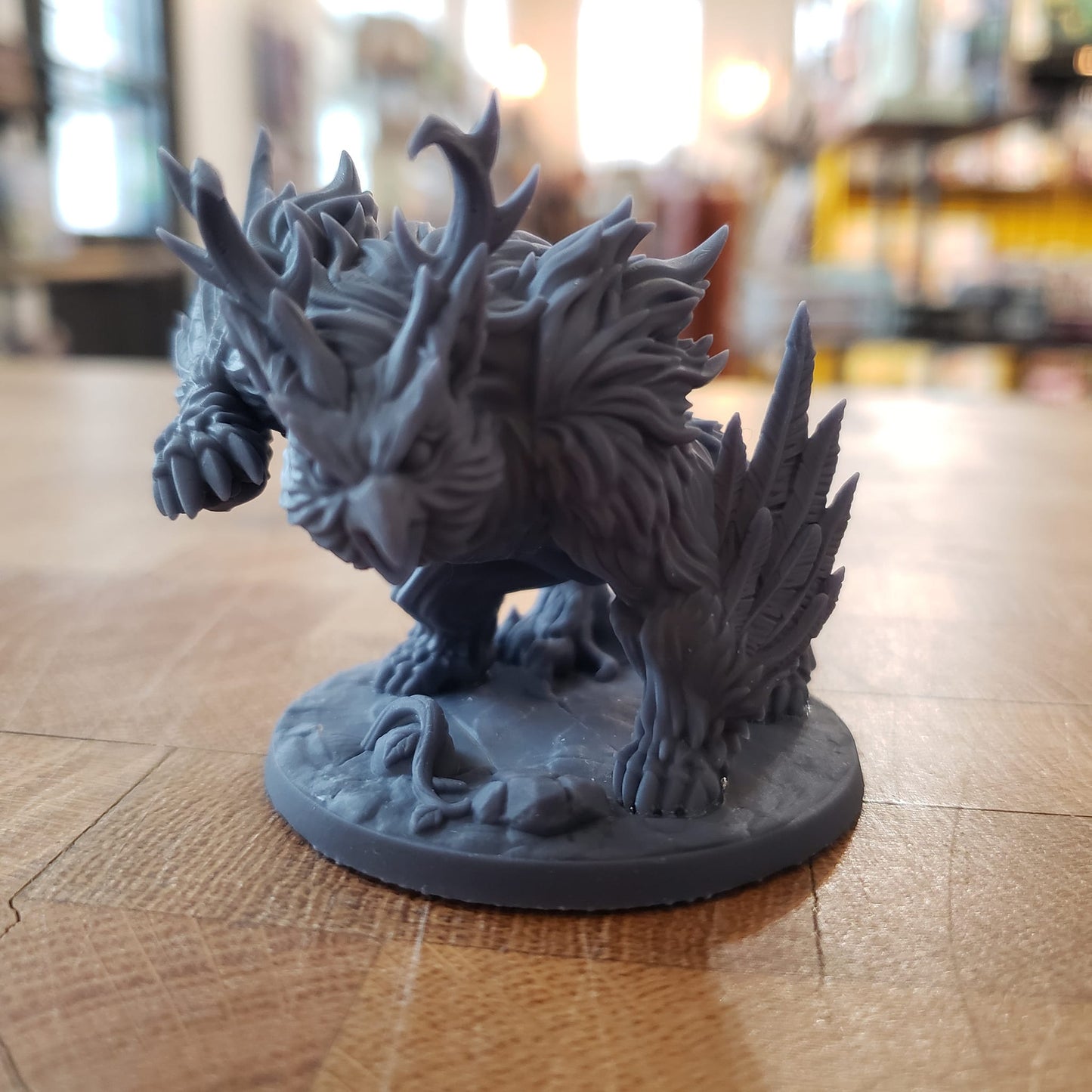 Image shows an example of a 3D printed owlbear miniature printed in-house at All Systems Go