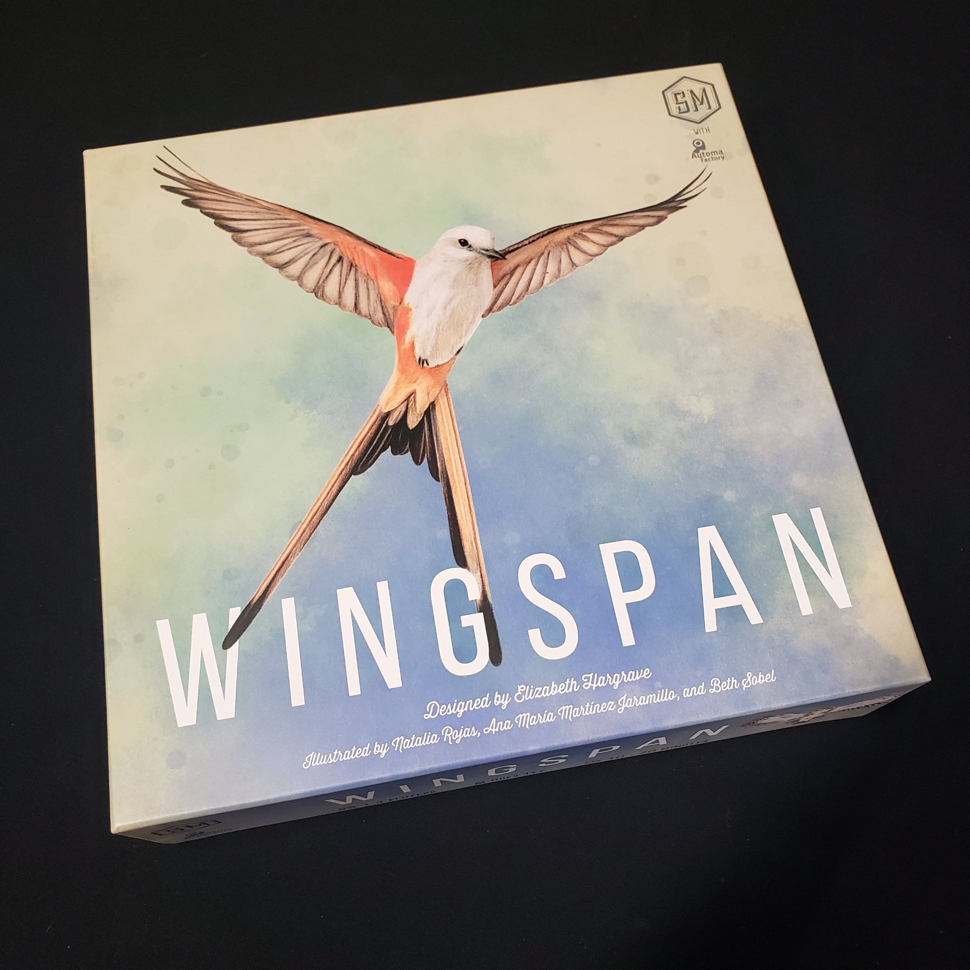 Image shows the front cover of the box of the Wingspan board game