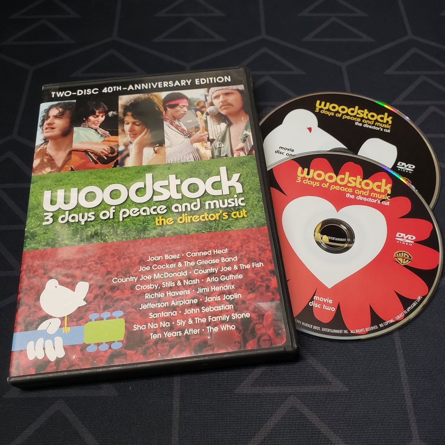 Image shows the case & two discs for Woodstock: 3 Days of Peace and Music on DVD