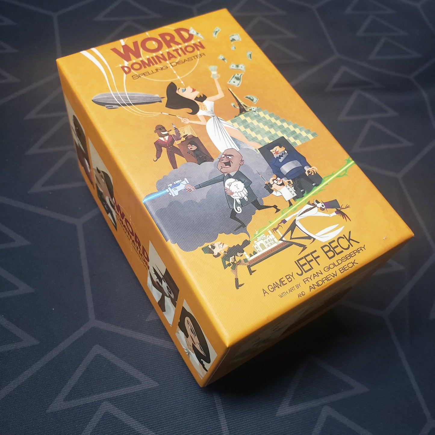 Image shows the front cover of the box for the Word Domination board game